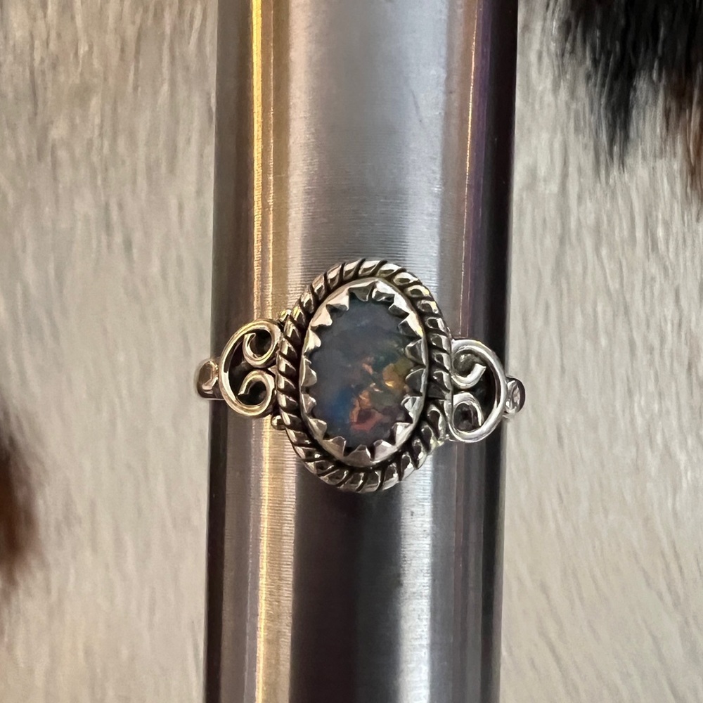 ❤️ Australian Opal Various Colors Ring Navajo Bohemian Sterling Silver Size 7.75 - Picture 6 of 17